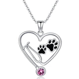 Sterling Silver Birthstone Veterinary& Dog Paw  Pendant Necklace