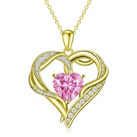 14K Gold  Plated 12 Months Birthstone Forever Love Heart Necklace Birthday Anniversary Wedding Gift