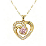 14K Gold Plated  Birthstone Heart Pendant  Necklace for Women Engraved with  I Love You