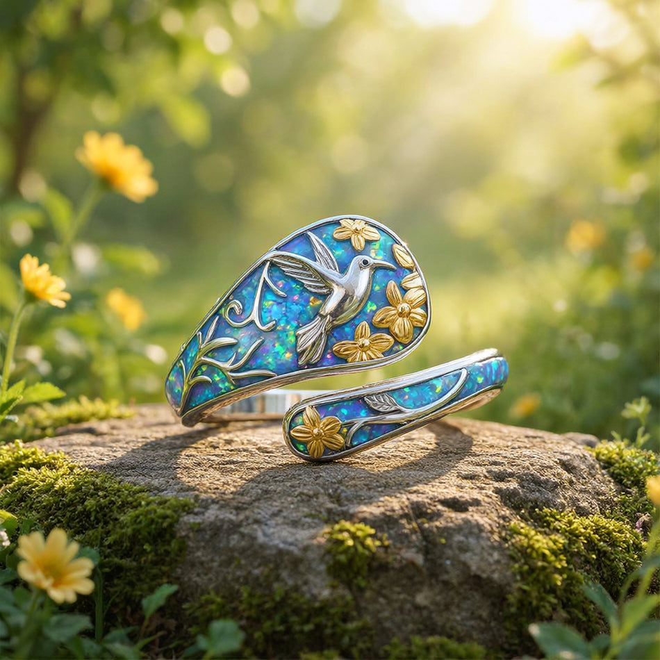 Sterling Silver Turquoise Hummingbird Butterfly Sunflower Adjustable Spoon Ring