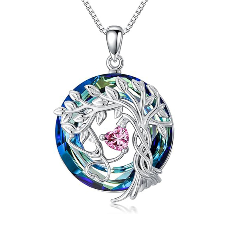 Sterling Silver Birthstone Crystal Tree of Life Stethoscope Pendant Necklace