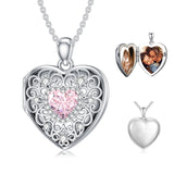 Sterling Silver Heart Crystal Personalized Picture Heart Locket Pendant Necklace