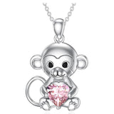 Sterling Silver Birthstone Monkey Pendant Necklace