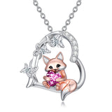 Sterling Silver Heart Birthstone Fox Pendant Necklace