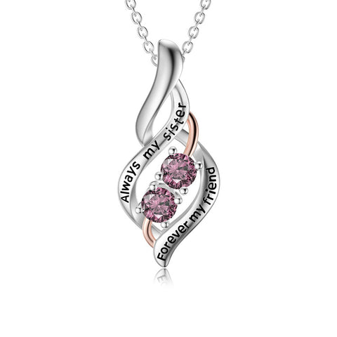 Sterling Silver Sister Pendant Necklace With Engraved