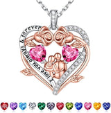 Sterling Silver Heart Birthstone Couple Hugging Necklace for Women Valentine's Day Gift