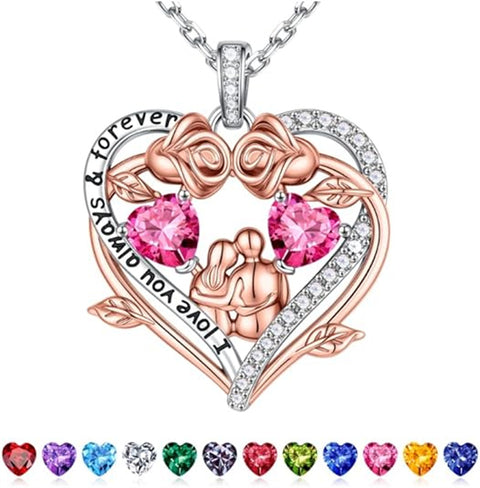 Sterling Silver Heart Birthstone Couple Hugging Necklace for Women Valentine's Day Gift