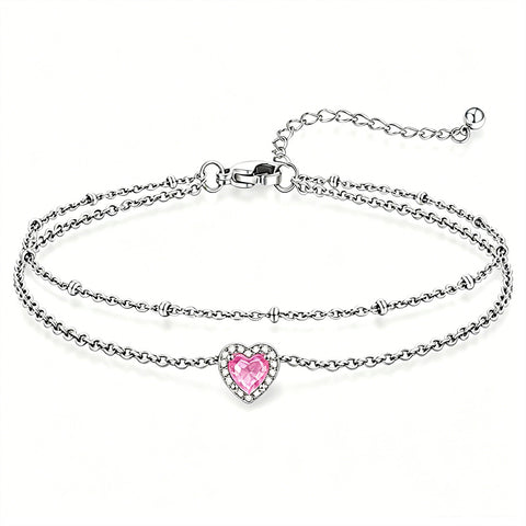 Sterling Silver Birthstone Double Layer Anklet for Beach Weddings, Summer Vacations & Pool Parties