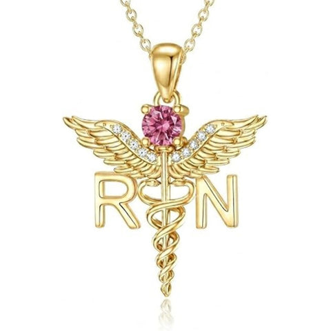 14K Gold  Plated Nurse Caduceus Necklace for Women  RN Registered Graduation Gift