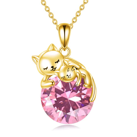 Sterling Silver Birthstone Cat Pendant Necklace