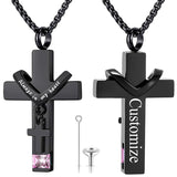 Stainless Steel Birthstones Cross Urn Necklaces for Ashes