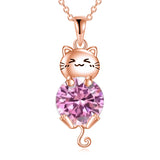 Silver Cat 12 Month Birthstone Pendant Necklace