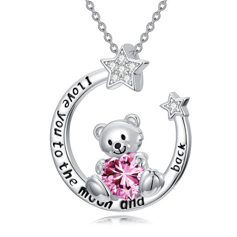 Sterling Silver Birthstone Teddy Bear Pendant Necklace
