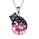 Sterling Silver Birthstone Black Cat Pendant Necklace