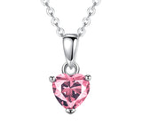 Sterling Silver Heart-Shaped 12 Month Birthstone Cubic Zirconia Pendant Necklace, Valentine's Day Gift