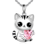 Silver Cat 12 Month Birthstone Pendant Necklace