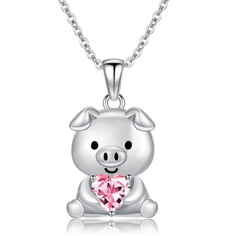 Sterling Silver 12 Month Birthstones Pig Pendant Necklace