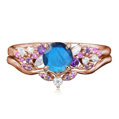 Sterling Silver 1CT Round Gemstone Engagement Promise Anniversary Ring Set for Women