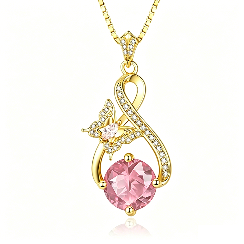 14K Gold Plated Birthstone Infinity Butterfly Necklace for Women