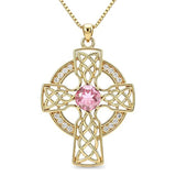 14K Gold Plated Birthstone Celtic Knotwork Cross Necklace for Women