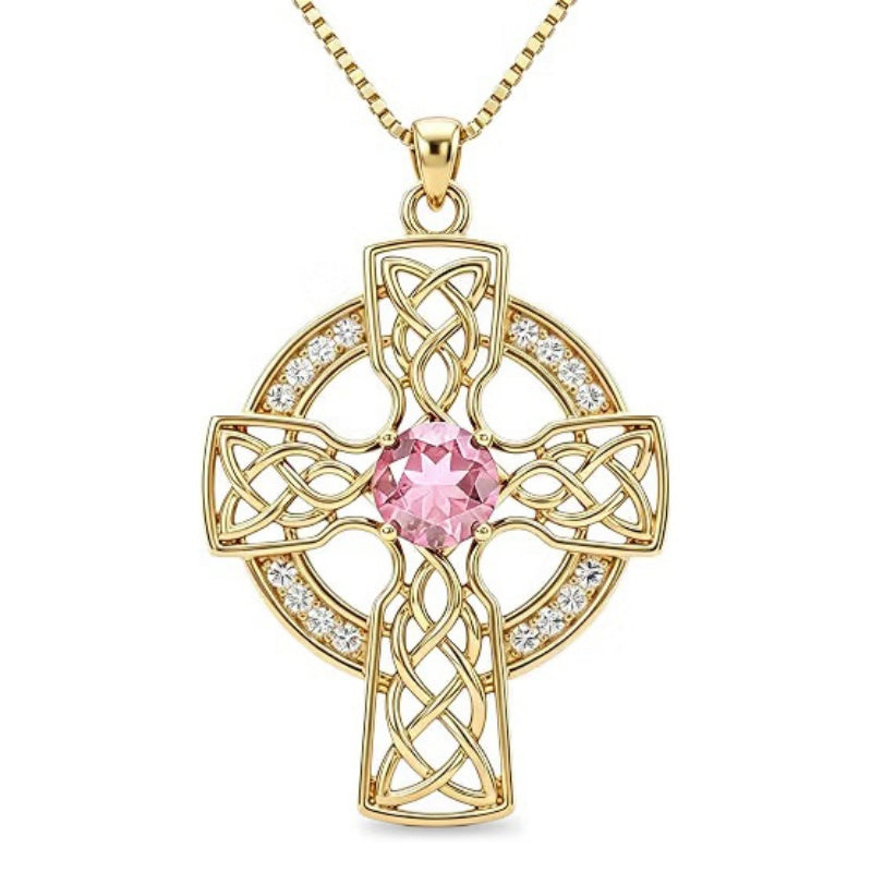 14K Gold Plated Birthstone Celtic Knotwork Cross Necklace for Women