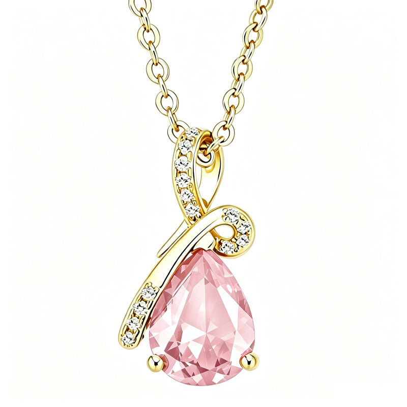 14K Gold Plated  Teardrop Birthstone Pendant Necklace Birthday Gifts for Women