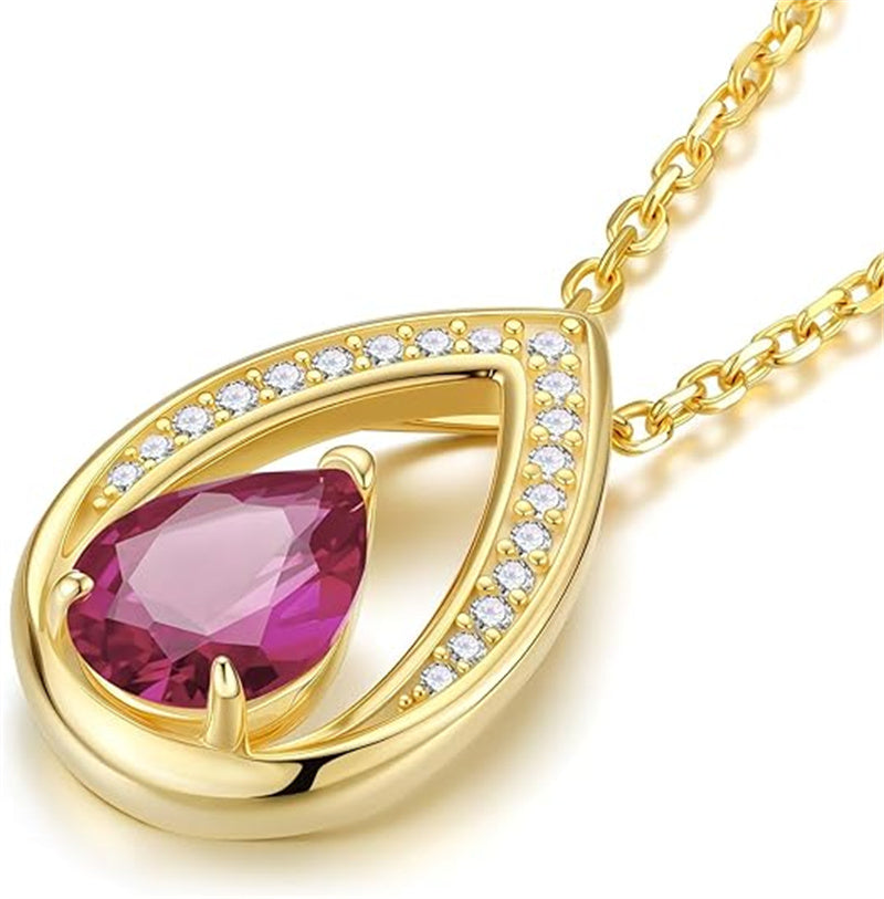 Sterling Silver Teardrop Birthstone Pendant Necklace Valentine's Day Gifts for Her