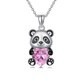 Sterling Silver Heart Birthstone Panda Pendant Necklace