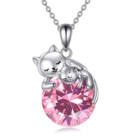 Sterling Silver Birthstone Cat Pendant Necklace