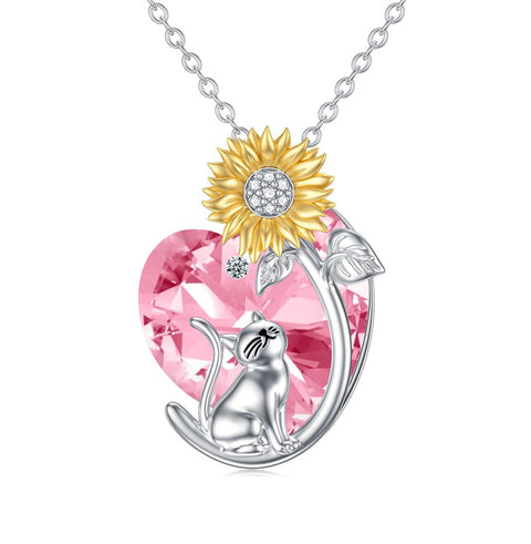 Sterling Silver Crystal Birthstone Cat Dog Pendant Necklace