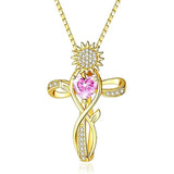 14K  Gold Plated 12 Color Birthstone Sunflower Cross Pendant  Necklace for Women Faith Cross Jewelry