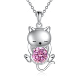 Silver Cat 12 Month Birthstone Pendant Necklace