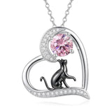 Sterling Silver Birthstone Cat Pendant Necklace Jewelry Christmas Birthday Gifts for Women