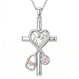 14K Gold Plated  Birthstone Stethoscope Cross Necklace Graduation Gifts for Women RN