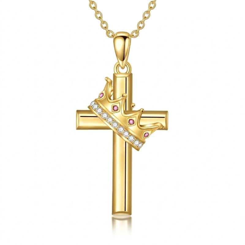 14K Gold Plated Birthstone Infinity  Cross Pendant NecklaceJewelry for Women