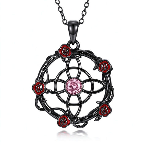 Sterling Silver Black Heart Skeleton Birthstone Necklace With Engraved Halloween Gift