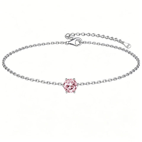 Sterling Silver Simple Dainty Round Heart Birthstone Single Layer Charm Anklet