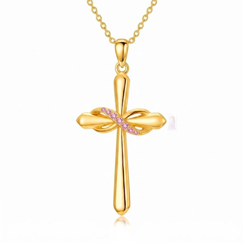 14K Gold Plated Birthstone Infinity  Cross Pendant NecklaceJewelry for Women