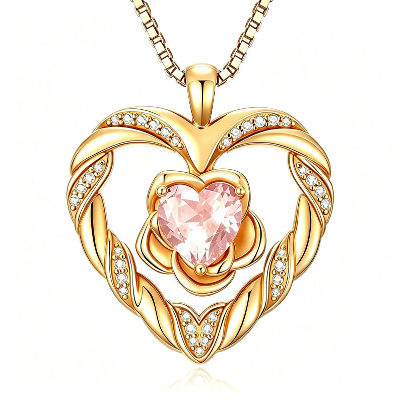 14K Gold Plated  Birthstone Rose Flower Heart Necklaces for Women  Birthday Christams Valentine's Day Jewelry Gift