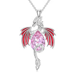 Sterling Silver Teardrop Shaped Crystal Wyvern Dragon Pendant Necklace