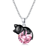 Black Cat Animal Necklace with Birthstone Sterling Silver Gift for Mother Women