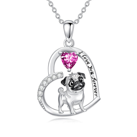 Sterling Silver 12 Month Birthstone Schnauzer Chihuahua Pitbull Pug Pendant Necklace for Women
