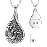 Sterling Silver Personalized Engraved Teardrop Birth Flower Urn Necklace for Ashes