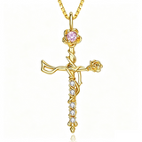 14K Gold Plated Birthstone Cross Necklace for Women Faith Necklace Christian Jewelry