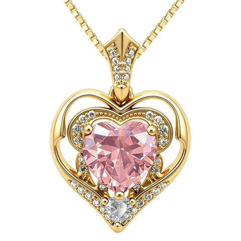 14K Gold Plated Birthstone Double Heart Pendant Necklace Love Jewelry Anniversary Birthday Mother's Day Valentine's Day Gift