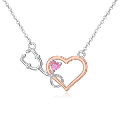 Sterling Silver  Heart Birthstone Stethoscope Pendant Necklace Medical Gifts for  Doctors Nurses RN APRN CNA EMT