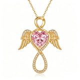 14K Gold Plated 12-Month Birthstone Infinity Angel Wings Pendant Necklace for Women