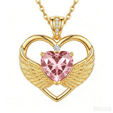 14K Gold Plated 12-Month Birthstone Infinity Angel Wings Pendant Necklace for Women