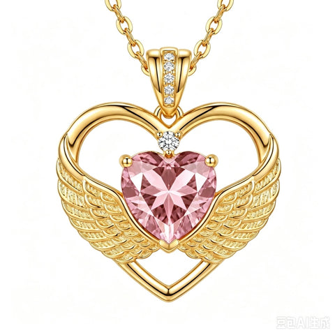 14K Gold Plated 12-Month Birthstone Infinity Angel Wings Pendant Necklace for Women