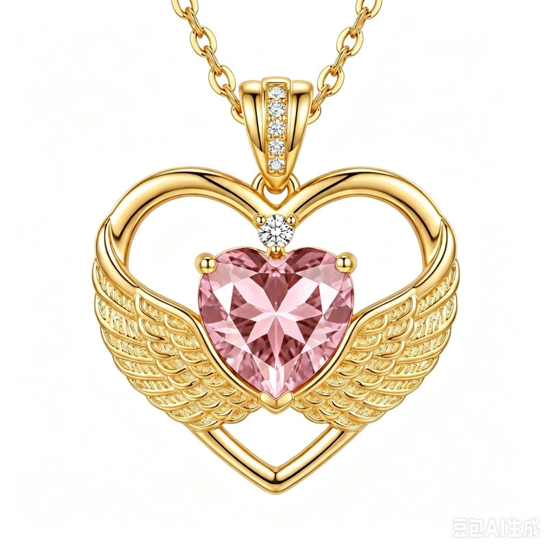 14K Gold Plated 12-Month Birthstone Infinity Angel Wings Pendant Necklace for Women